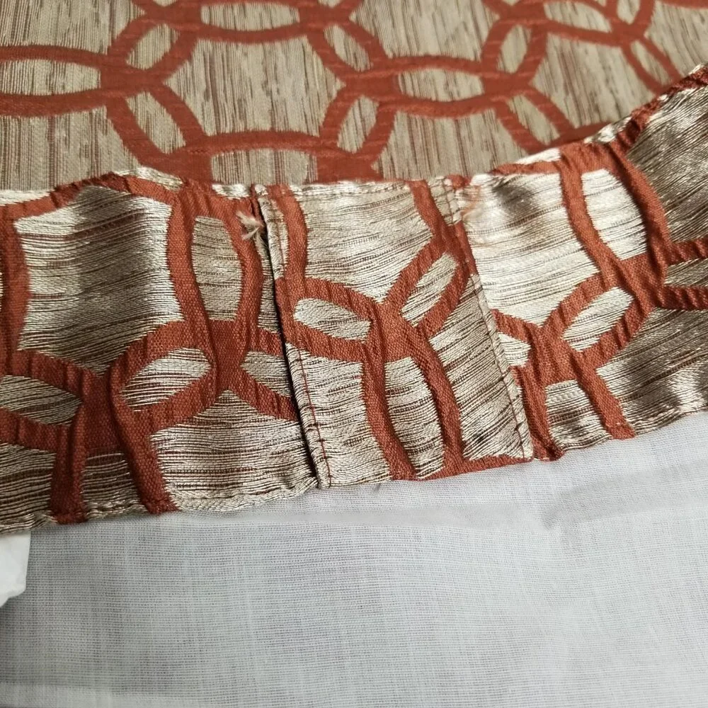 2 Geometric Drape Panels 53 Wide 83 Long Rust Gold Metallic Lined Window Curtain